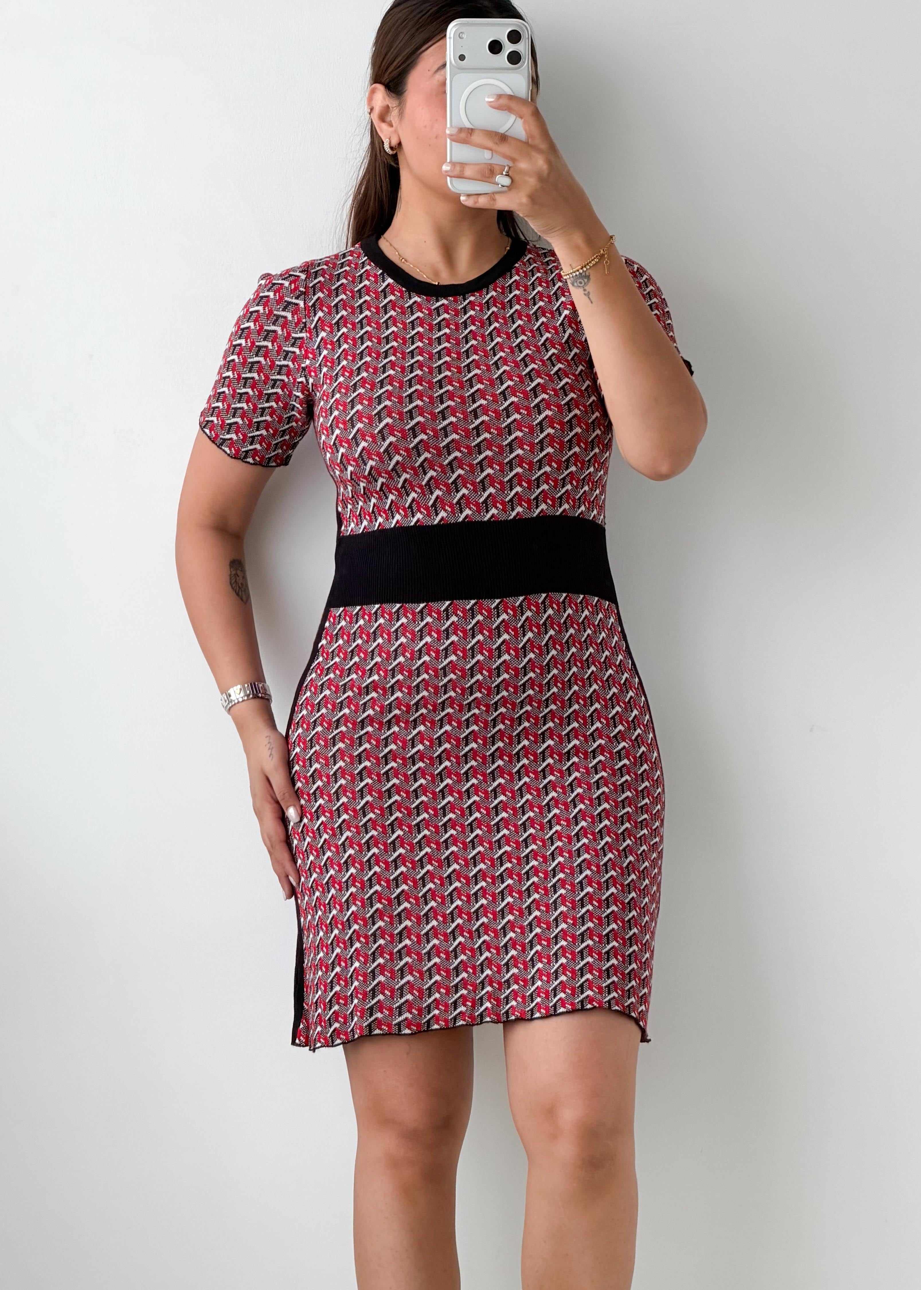 Size S-M Red & Black Printed Bodycon Mini Dress