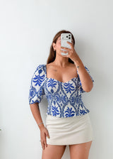 Size L-XL Blue Floral Peplum Top