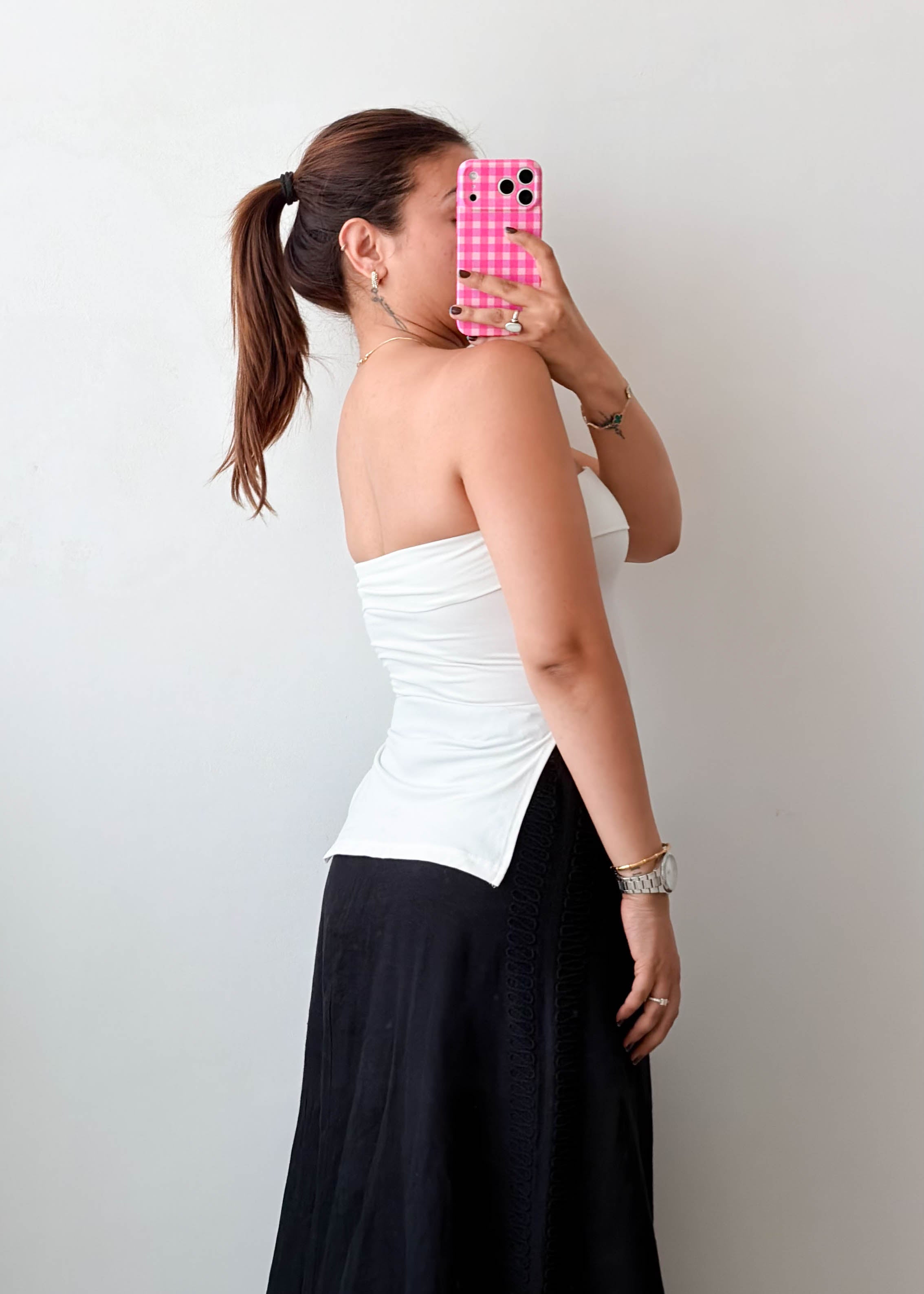 Size XS-S / M-L White Foldover Tube Top