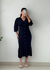 Size M-L Navy Blue Button-Front Midi Dress