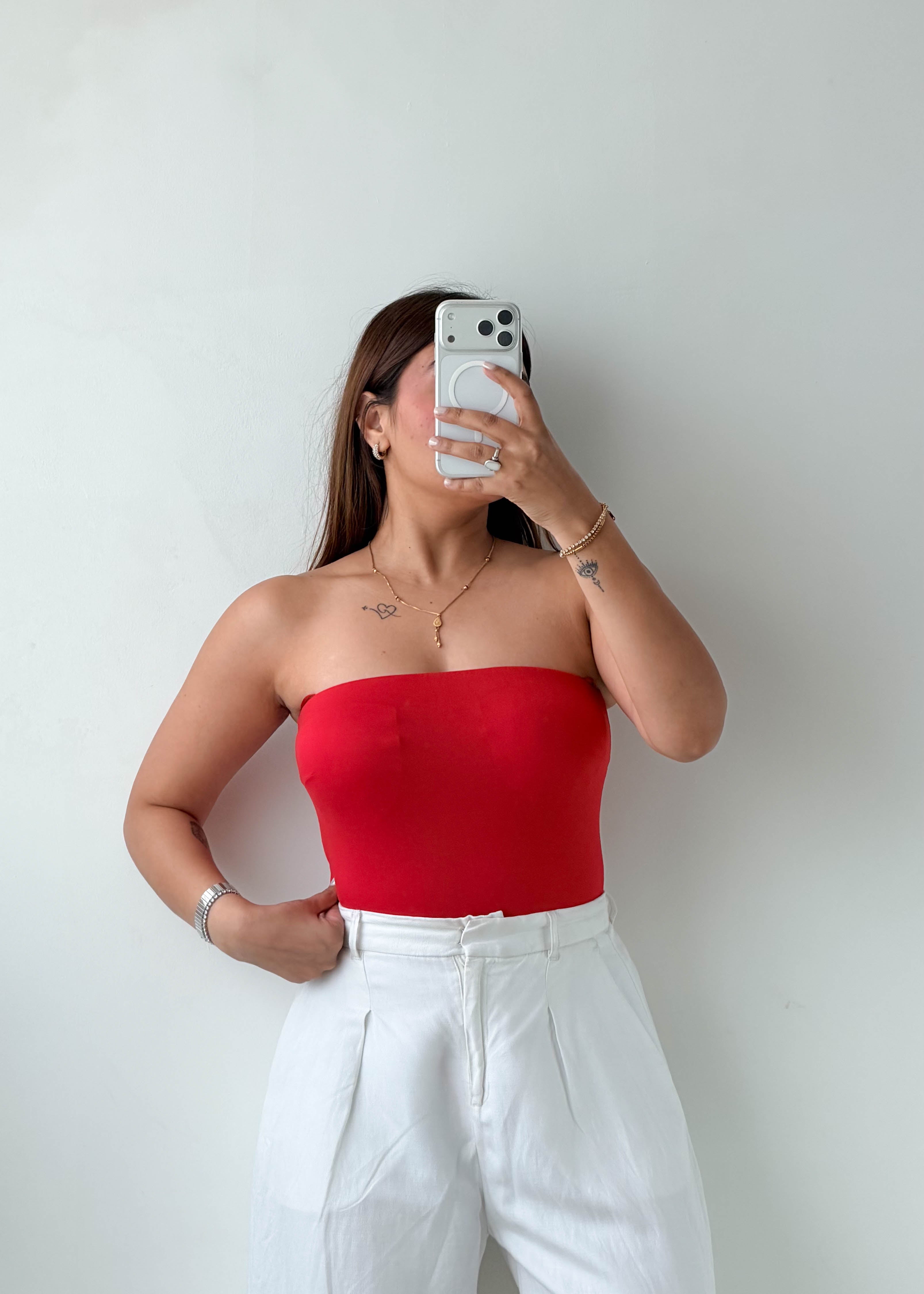 Size XS-S Red Strapless Bodysuit