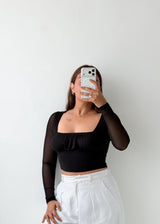 Size S-M Black Mesh Sleeve Top