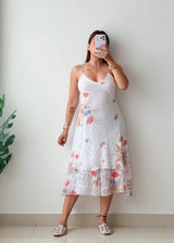 Size S-M White Floral Midi Dress