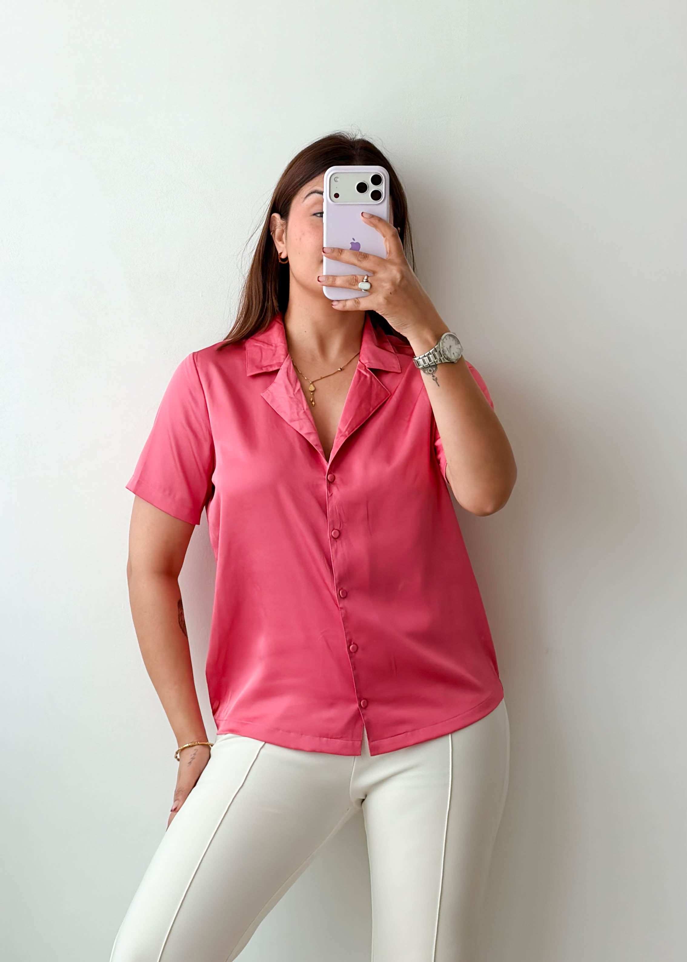 Size S-M Pink Satin Shirt Top