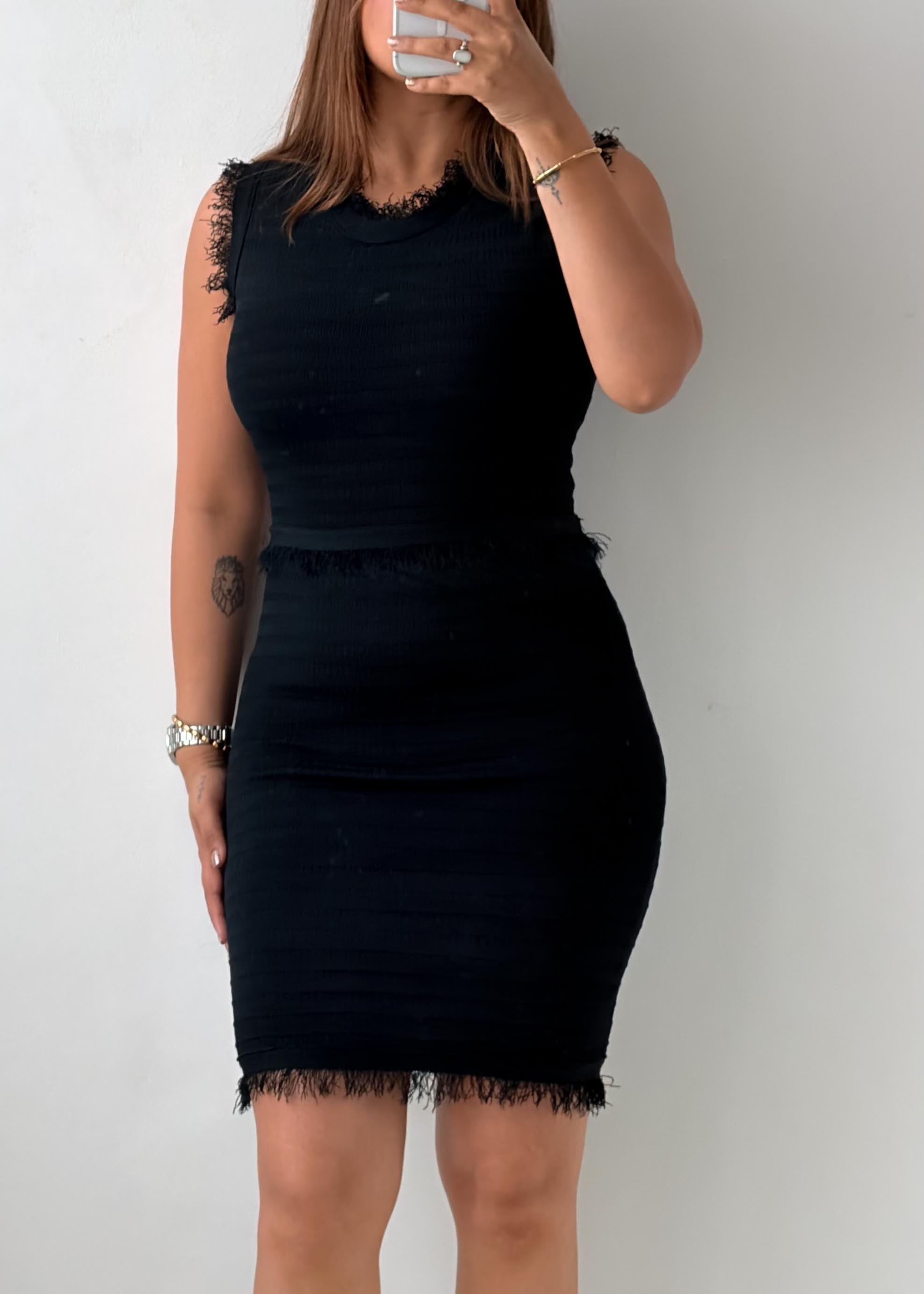 Size XS-S Black Textured Sleeveless Mini Dress