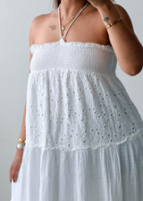 Size M-L White Eyelet Cotton Midi Dress