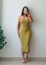 Size XS-S Olive Ribbed Bodycon Midi Dress