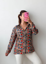 Size M-L Multicolor Geometric Print Shirt Top