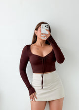 Size S-M Burgundy Ruched Tie-Up Top