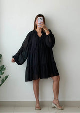 Size XL-2XL, Black Sheer Layered Dress