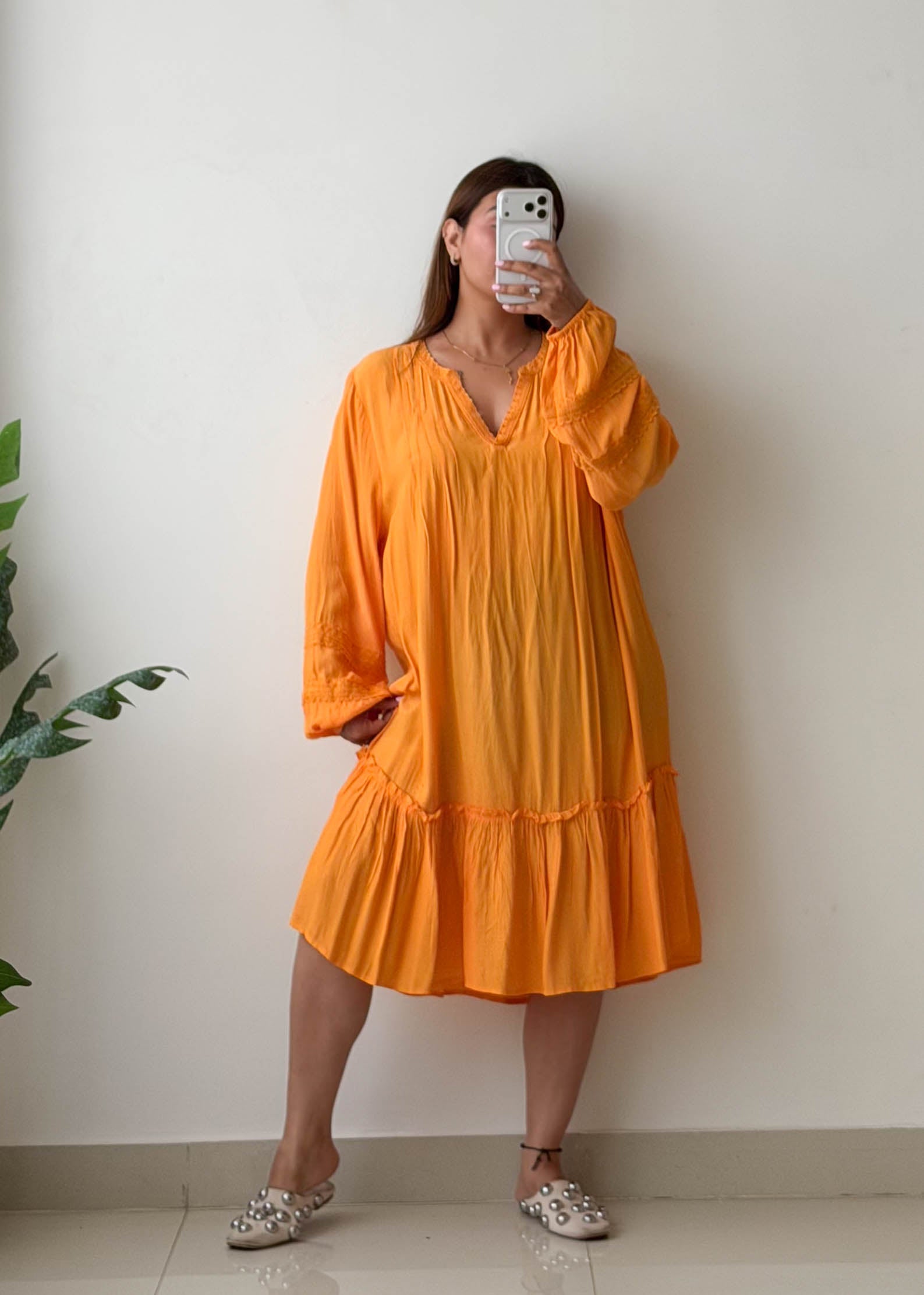 Size XL-XXL Orange Oversized Tiered Dress