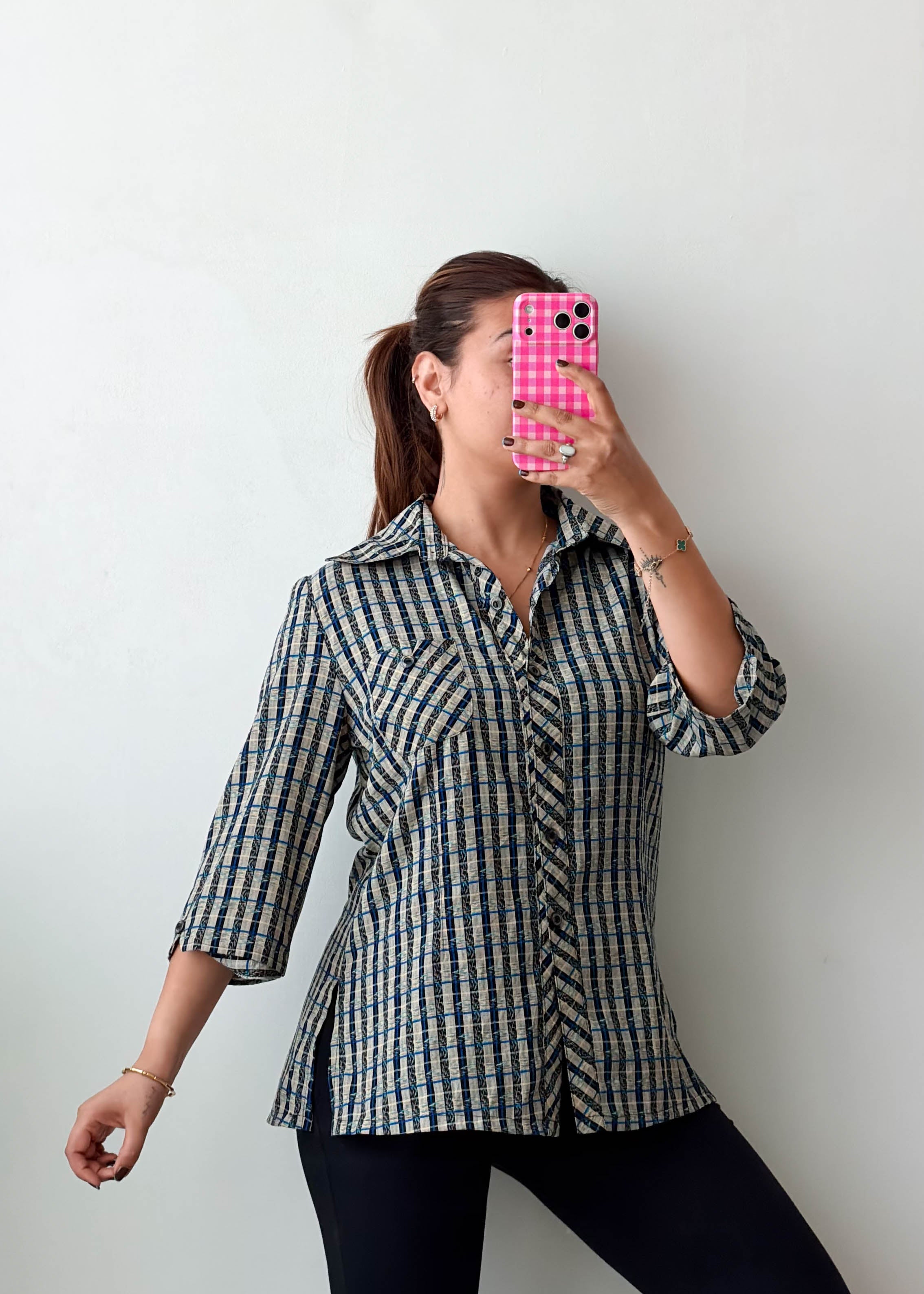 Size S-M Blue Checkered Shirt Top