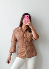 Size M-L Beige Brown Textured Shirt Top