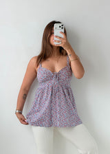 Size S-M Blue Floral Babydoll Cami Top