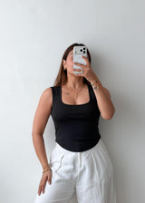 Size S, M, L Black Square Neck Tank Top