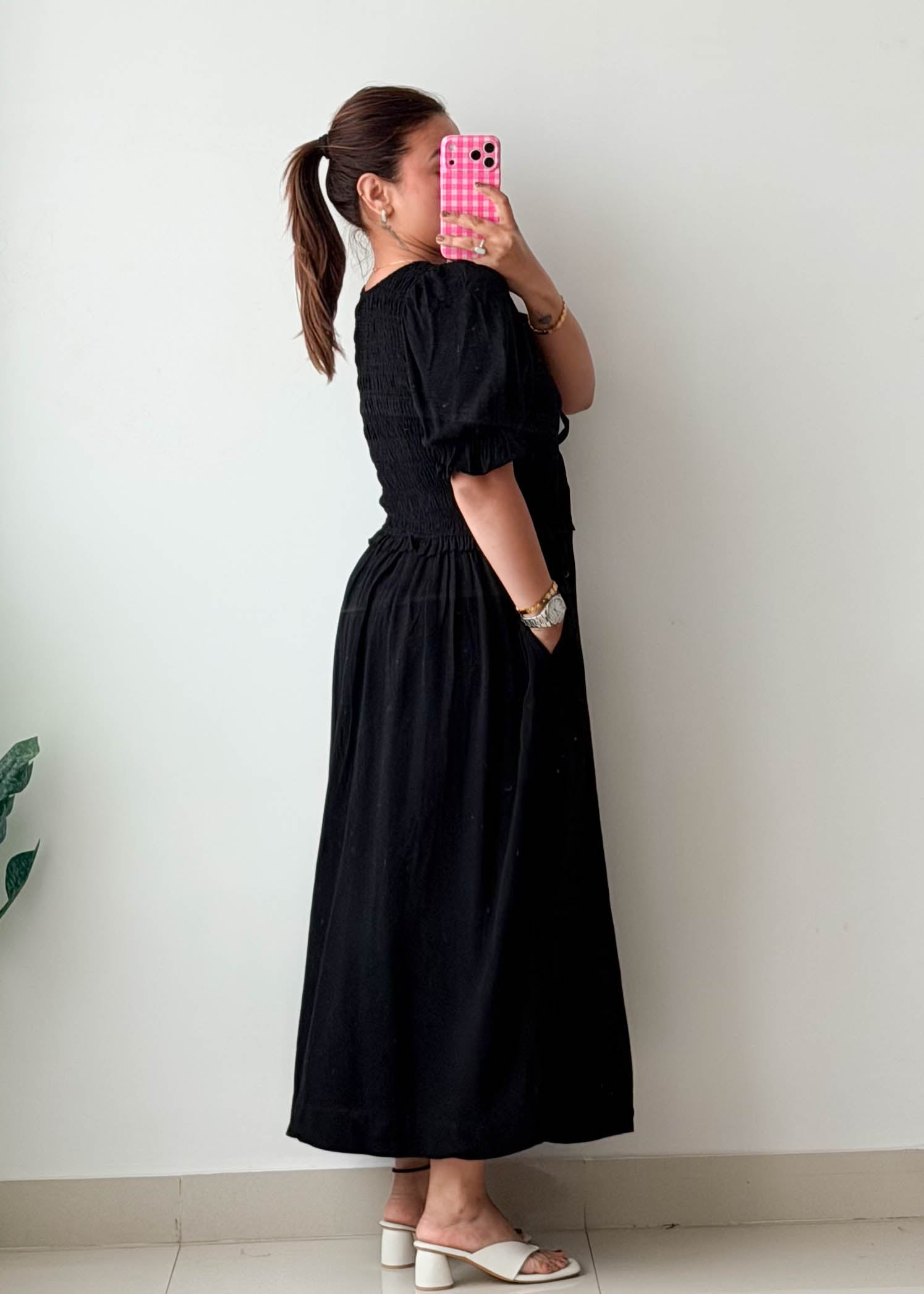 Size S-L Black Lace-Up Maxi Dress