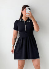 Size S-M Black Contrast Collar Mini Dress