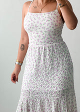 Size S-M White Floral Open-Back Handkerchief Midi Dress