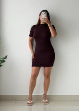 Size S-M Chocolate Brown Ribbed Knit Mini Dress
