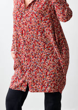 Size M-L Red Floral Longline Shirt Tunic