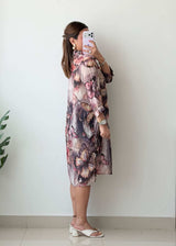 M-L Purple Butterfly Print Shirt Dress