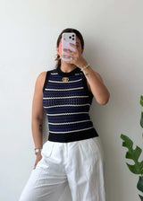 Size XS-S, Navy Striped Sleeveless Top