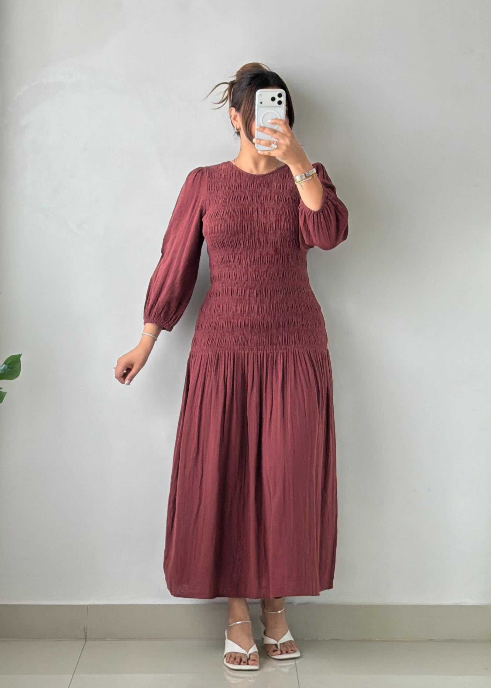 Size S-M Burgundy Smocked Maxi Dress