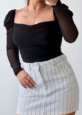 Size XS-S Black Mesh Puff Sleeve Bodysuit