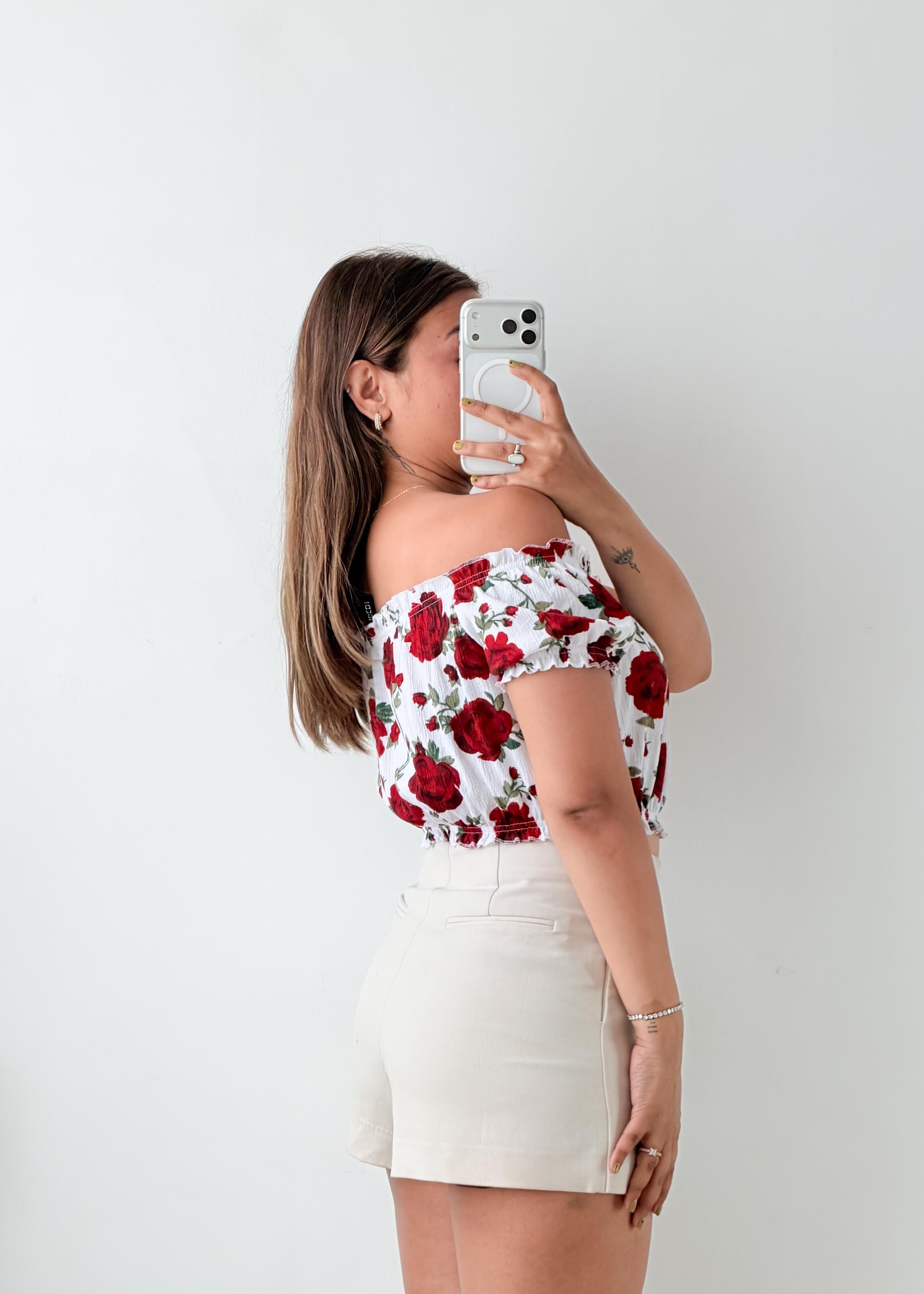 Size S-M White Floral Off-Shoulder Top