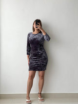 Size XS-S, Grey Velvet Bodycon Mini Dress