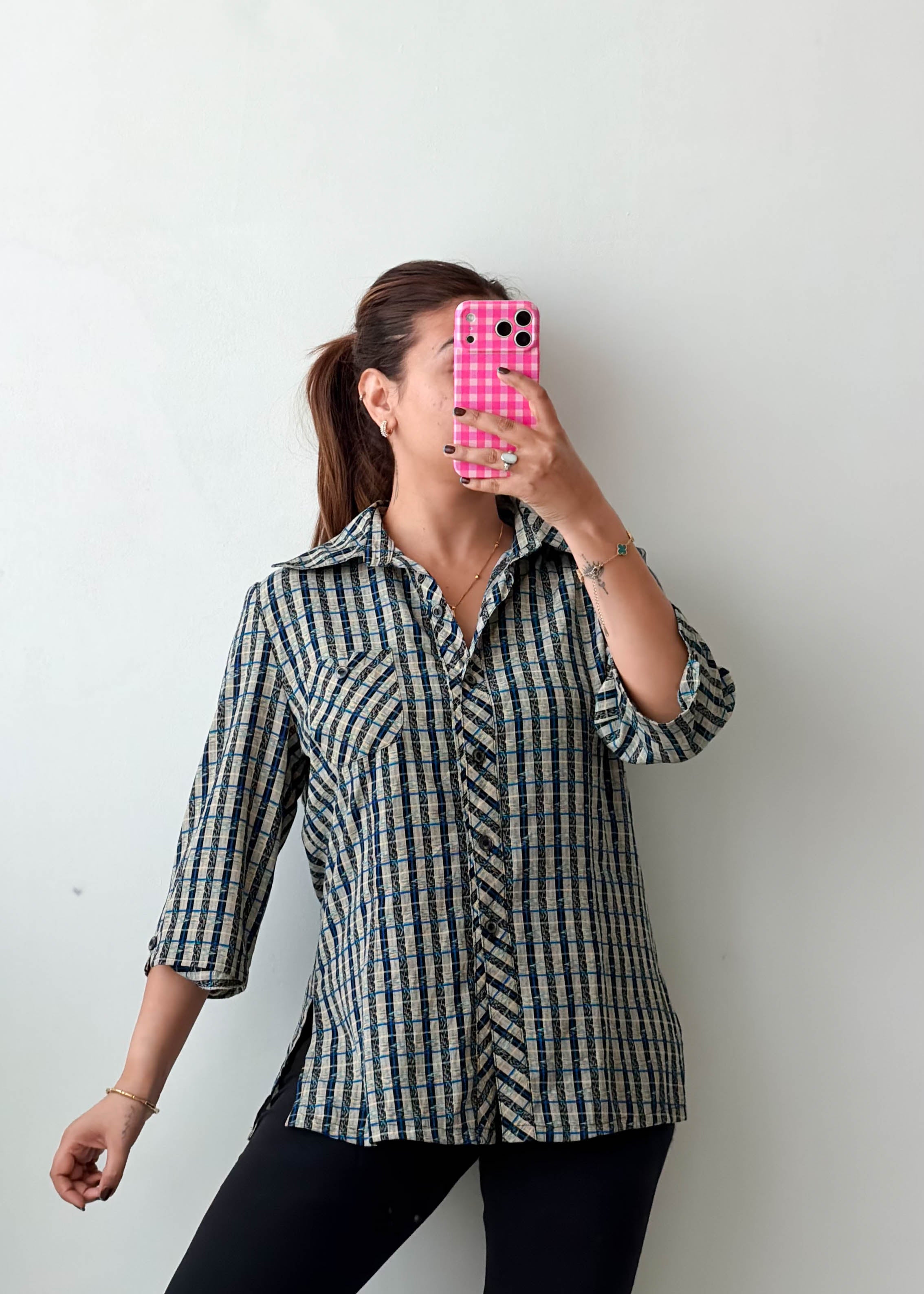 Size S-M Blue Checkered Shirt Top