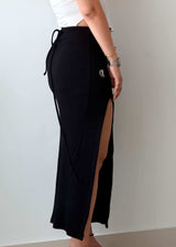 Waist 26-28 Black Ribbed Slit Skirt