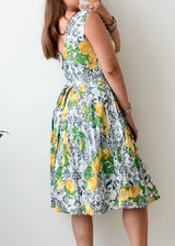 Size S White Lemon Print Fit & Flare Midi Dress