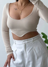 Size XS-S, Cream Long Sleeve Crop Top