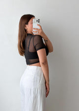 Size XS-S Black Mesh V-Neck Crop Top
