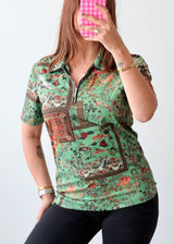Size XS-S Green Vintage Patchwork Print Top