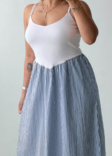 Size XS-S White Blue Striped Maxi Dress