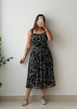 Size M Black Tropical Print Midi Dress