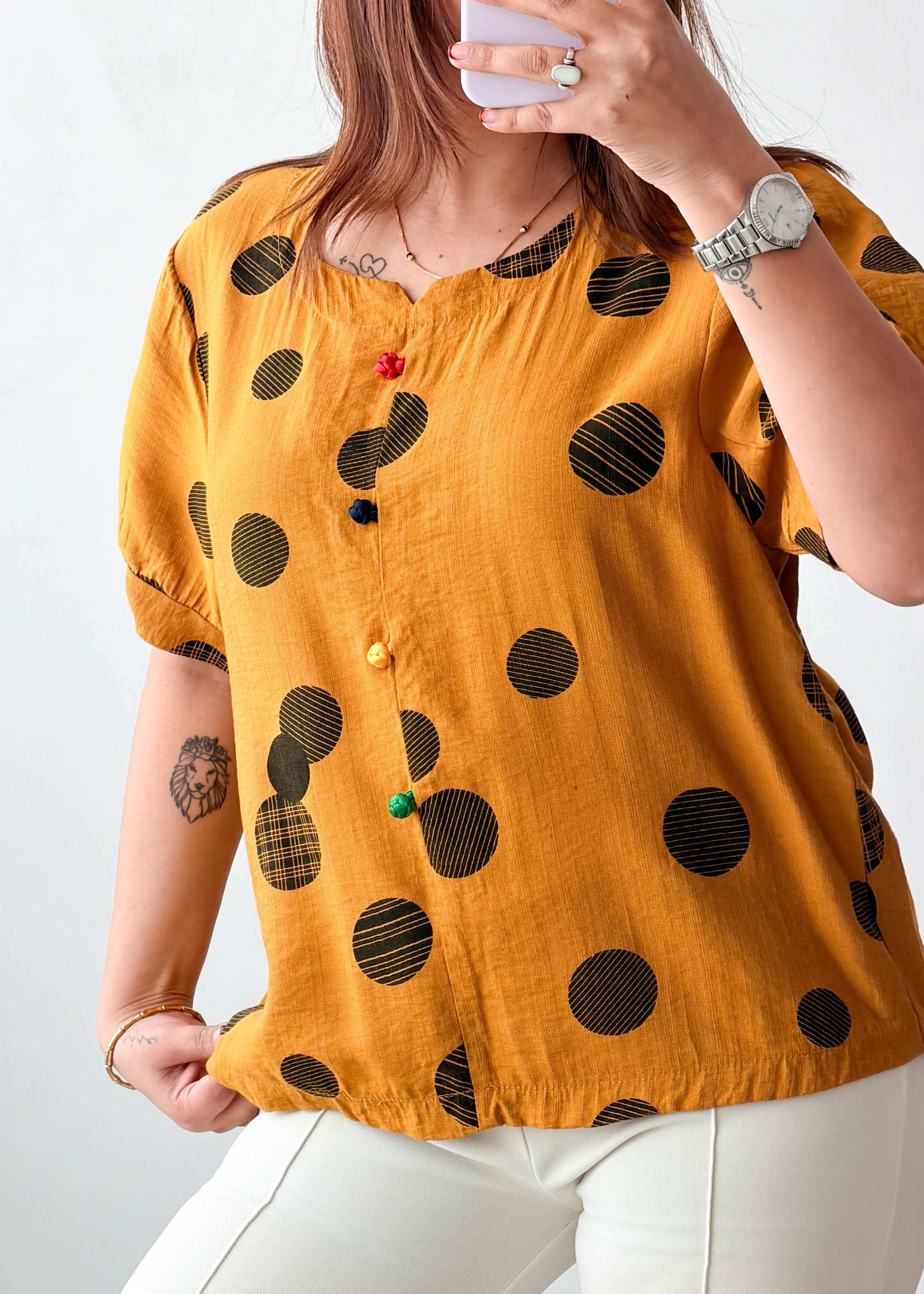 Size S-M Mustard Polka Dot Top