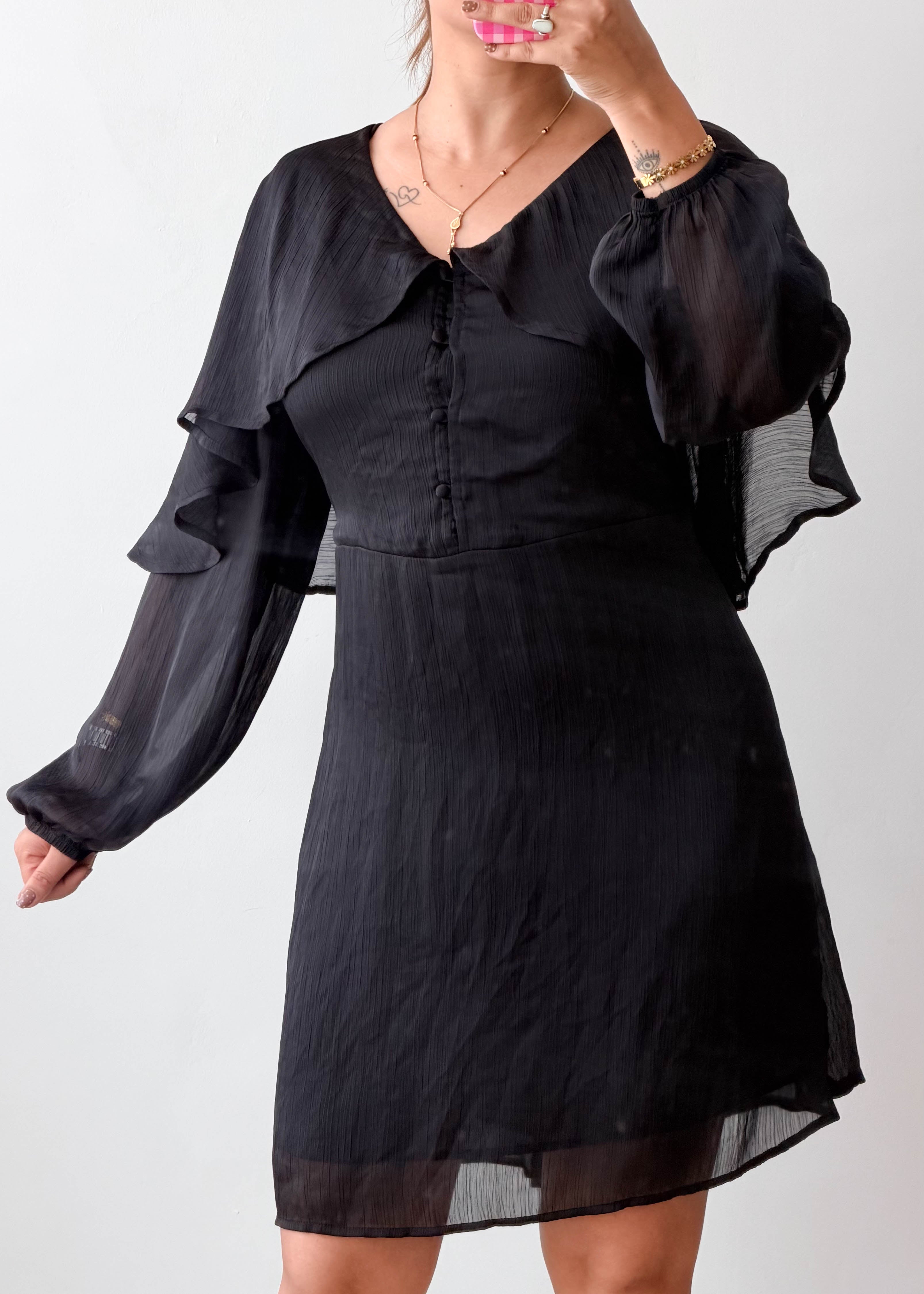 Size XL Black Sheer Sleeve Mini Dress