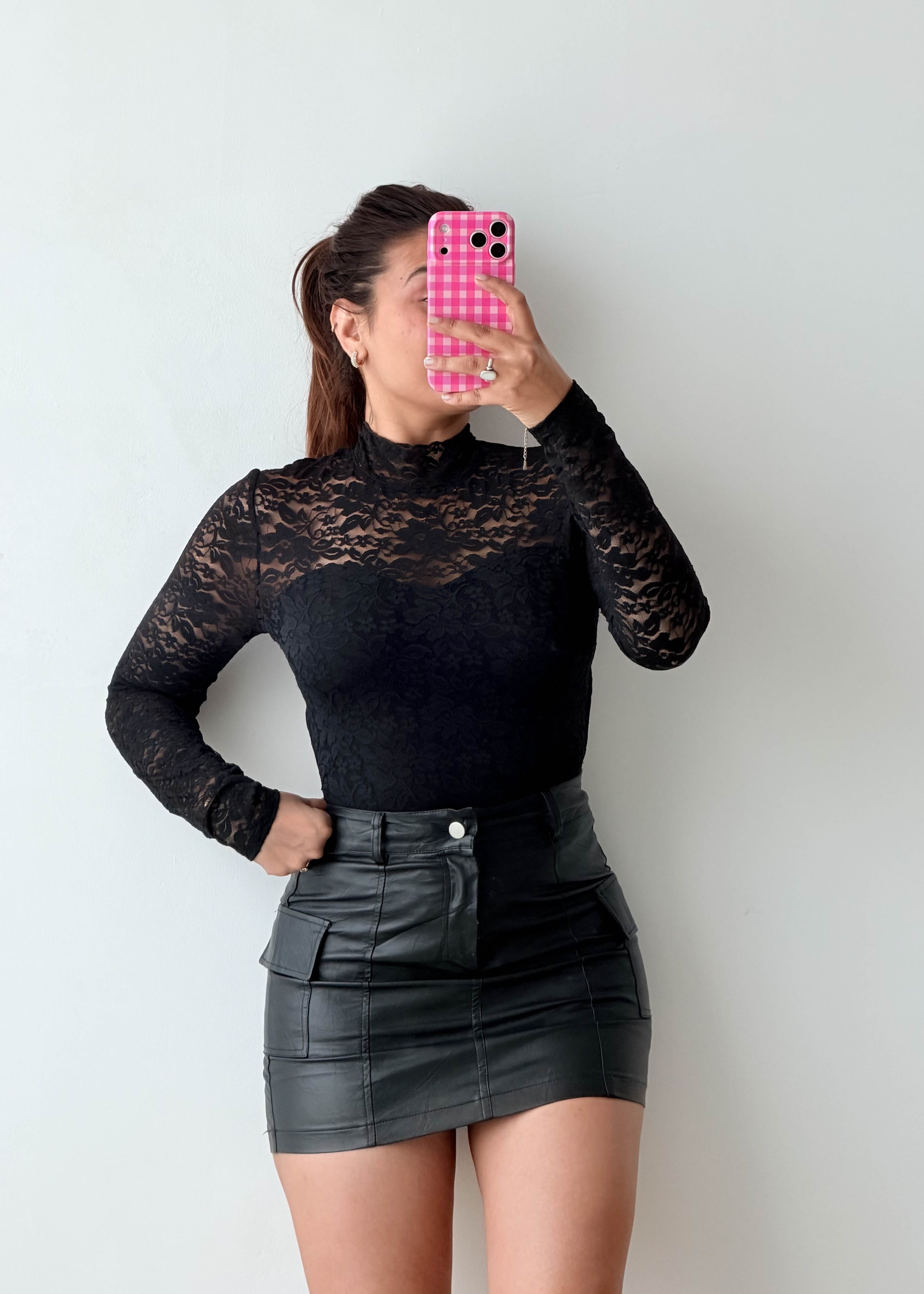 Size S-M Black Floral Lace Bodysuit