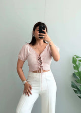 Size XS-S, Ruched Gingham Crop Top with Puff Sleeves - Closet by Payal