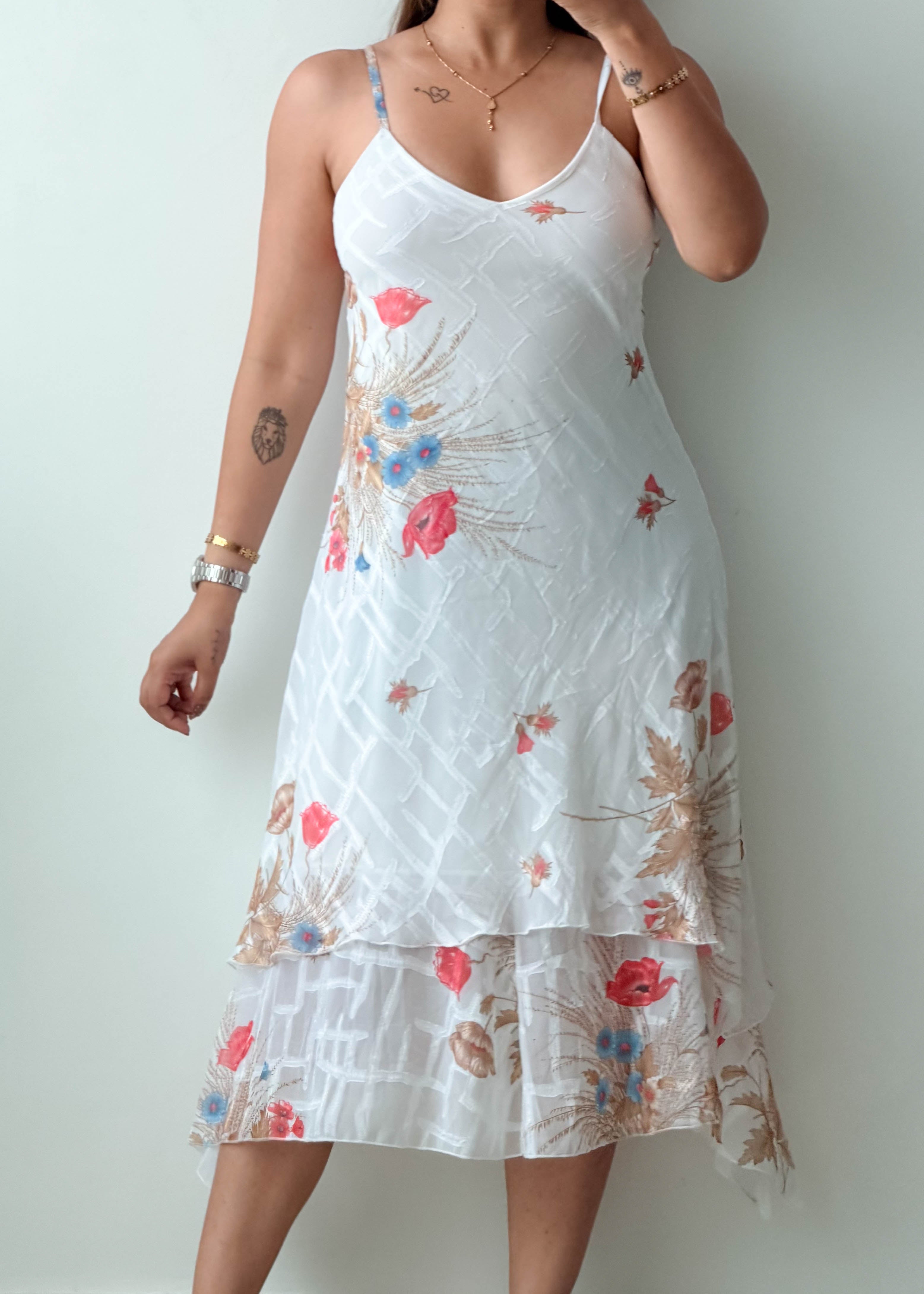 Size S-M White Floral Midi Dress