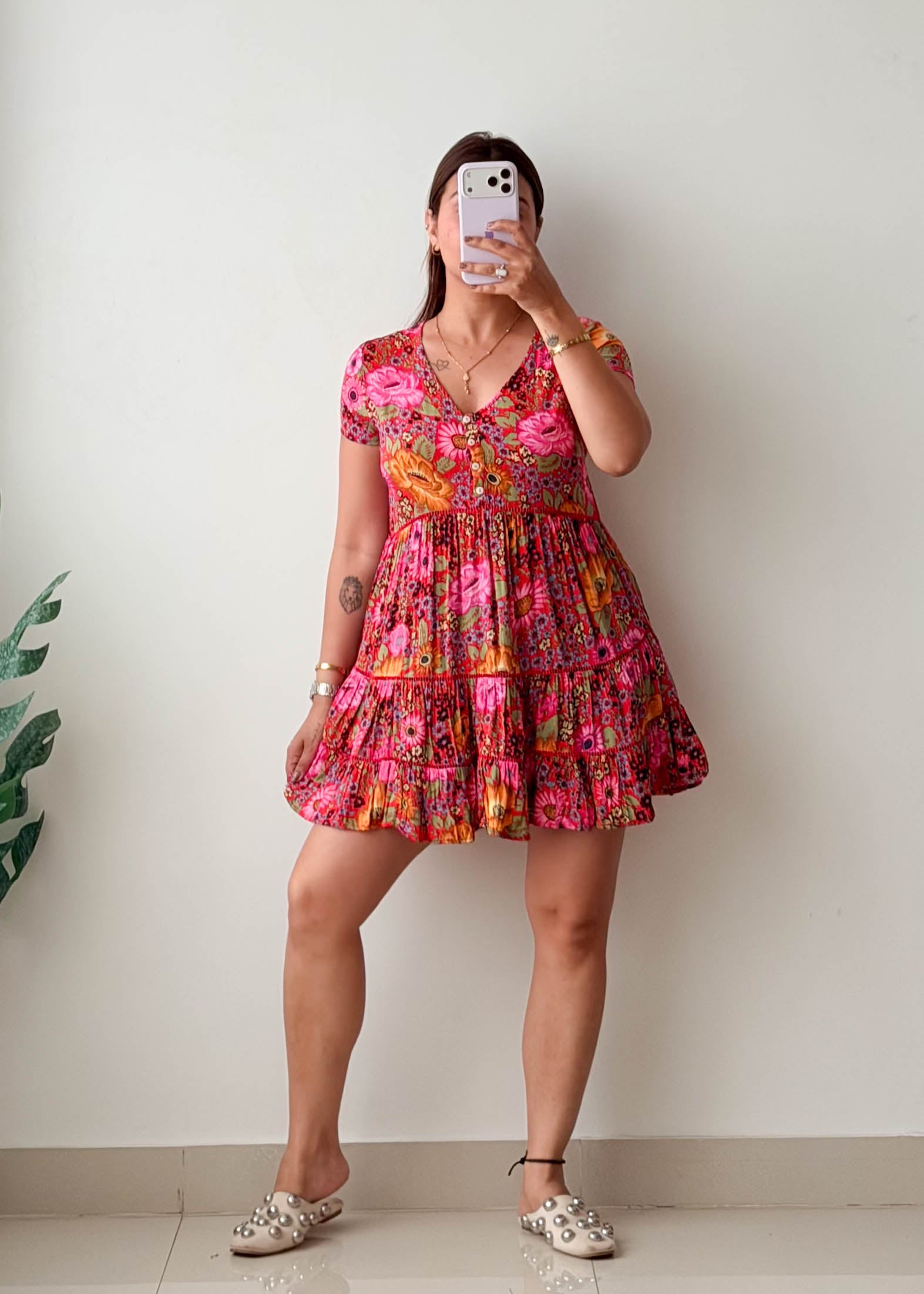 Size XS-S Pink Floral Tiered Mini Dress