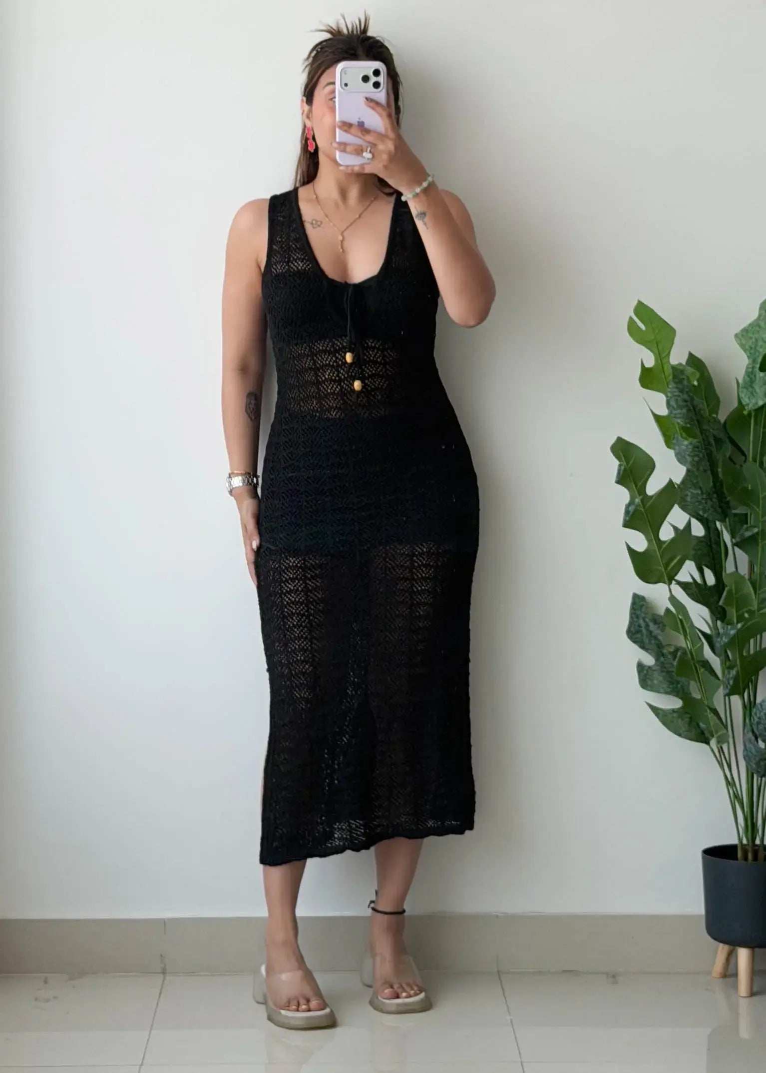 Size S-M, Black Crochet Maxi Dress