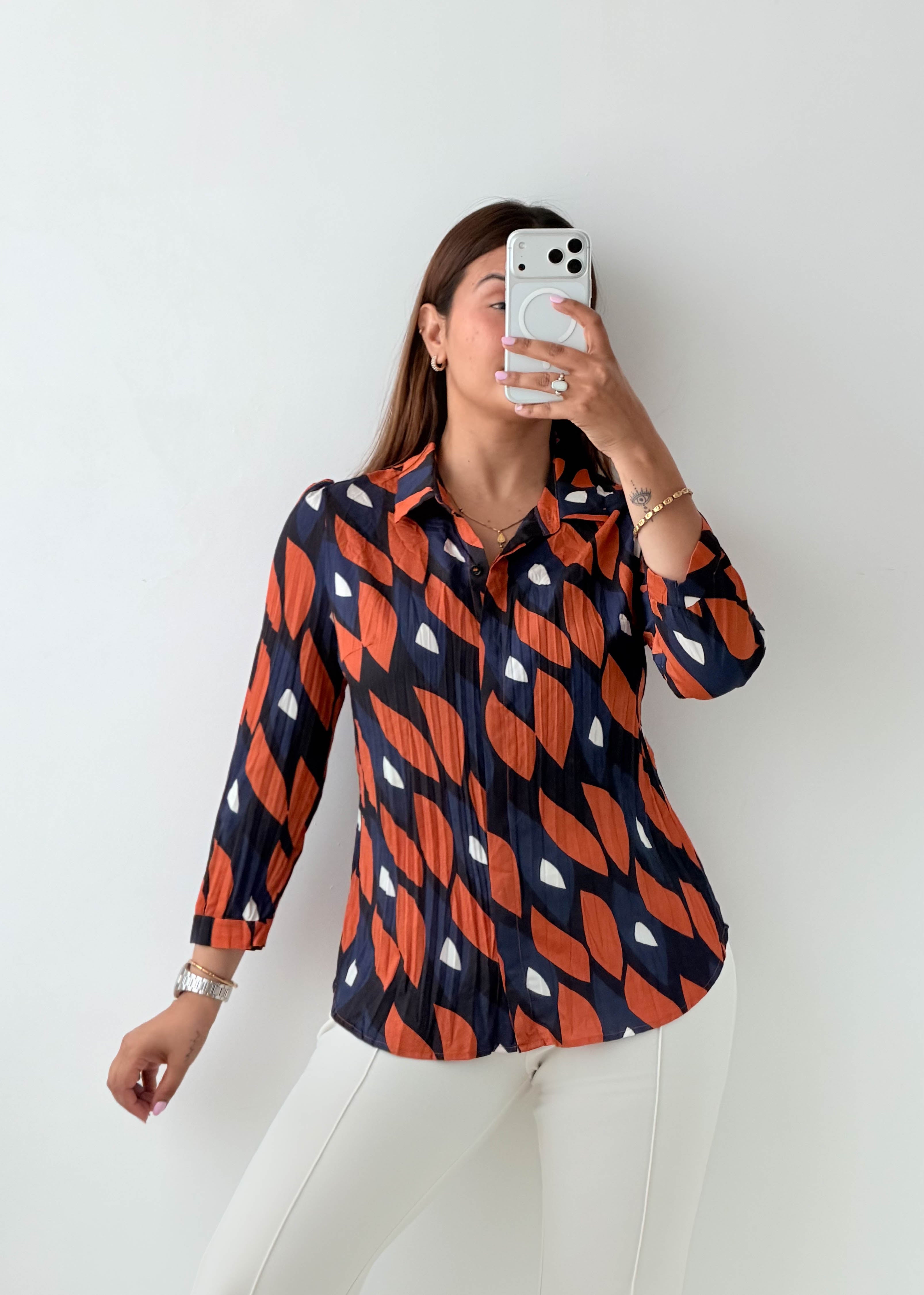 Size S-M Navy Geometric Print Shirt