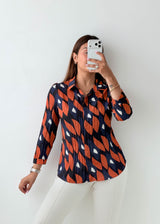 Size S-M Navy Geometric Print Shirt