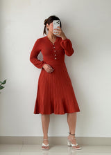 Size S-M Rust Red Ribbed Pleated Midi Dress