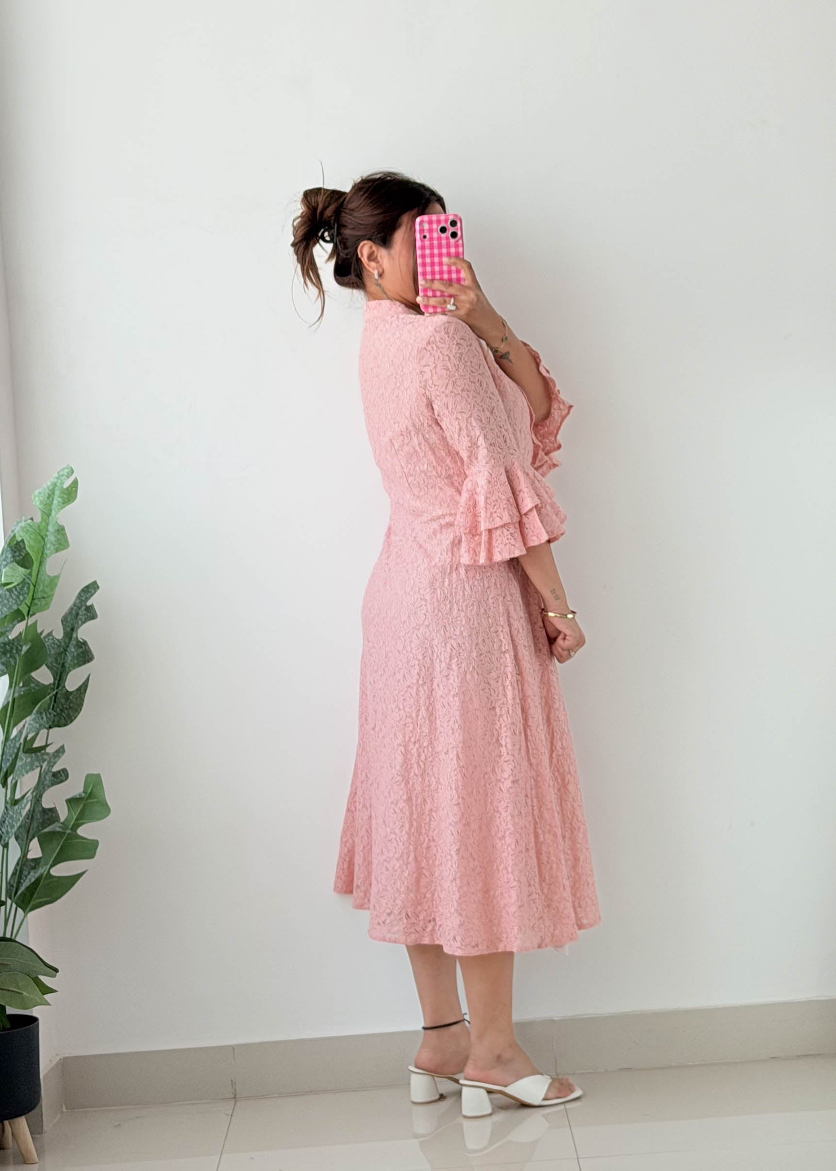 Size M-L Blush Pink Textured Midi Dress