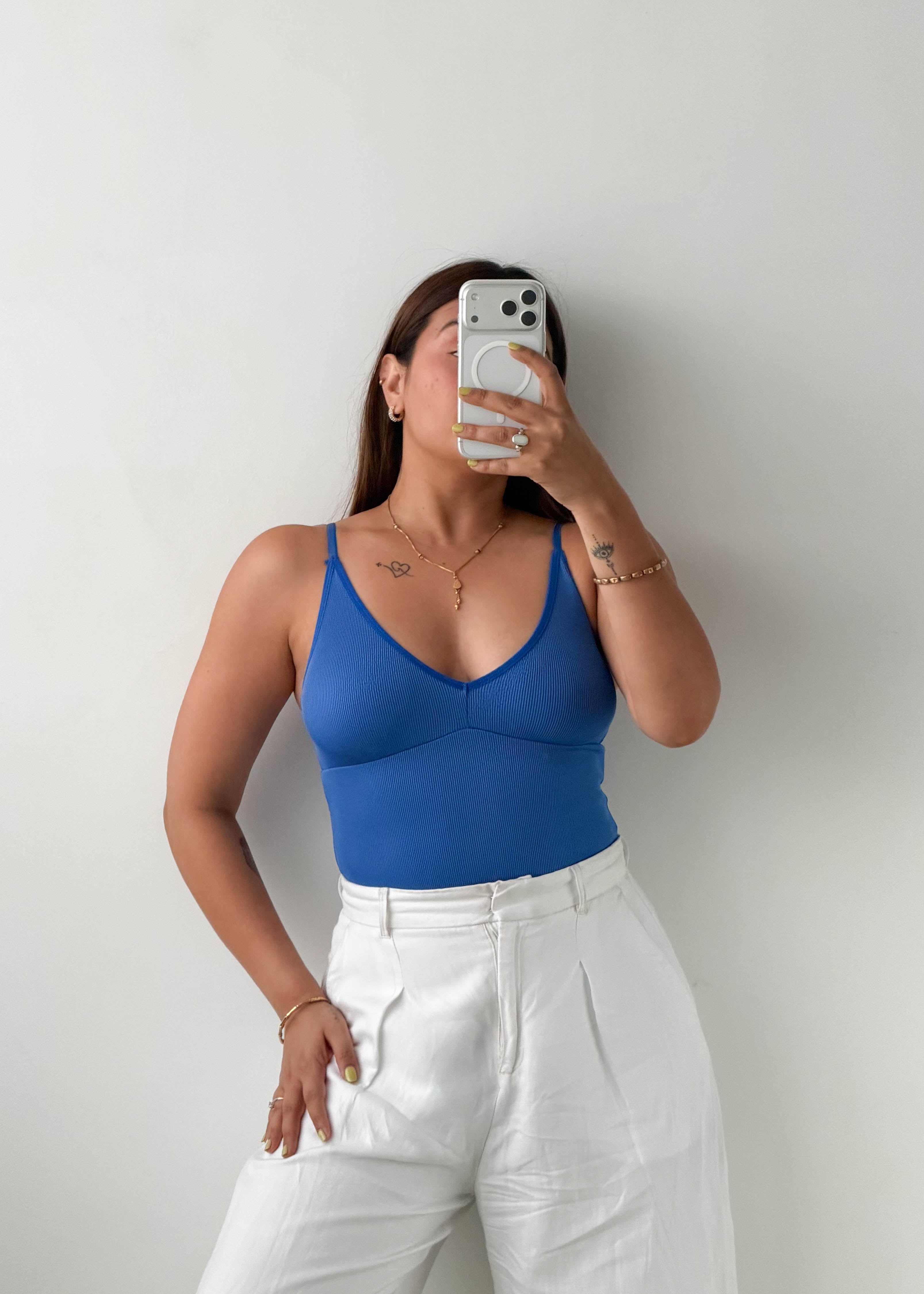 Size XS-S Blue V-Neck Bodysuit